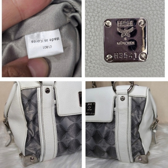 MCM RARE WHITE AND SILVER LEATHER AND CANVAS BOSTON BAG EXCELLENT CONDITION - Picture 4 of 11